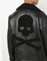 Men’s Black Skull-Printed B3 Sheepskin Jacket