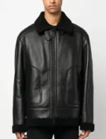 Men’s Black Skull-Printed B3 Sheepskin Jacket