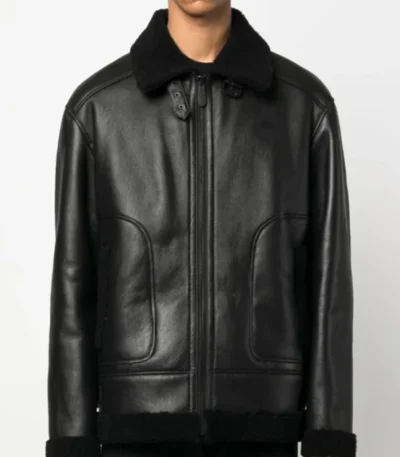 Men’s Black Skull-Printed B3 Sheepskin Jacket