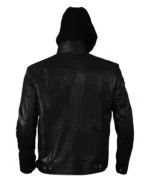 Men’s Brando Style Black Leather Hooded Motorcycle Jacket