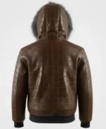Men’s Brown Quilted Leather Fur Hood Jacket