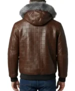 Men’s Brown Quilted Leather Fur Hood Jacket