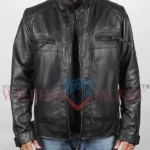 Men’s Cafe Racer Real Leather Biker Black Field Jacket