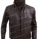 Mens Distressed Brown Classic Collar Leather Jacket