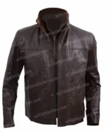 Mens Distressed Brown Classic Collar Leather Jacket