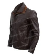 Mens Distressed Brown Classic Collar Leather Jacket