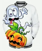 Men’s Funny Halloween Pumpkin Print Varsity Jacket