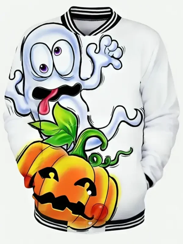 Men’s Funny Halloween Pumpkin Print Varsity Jacket