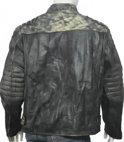 Hooligan Distressed Black Leather Quilted Cafe Racer Jacket