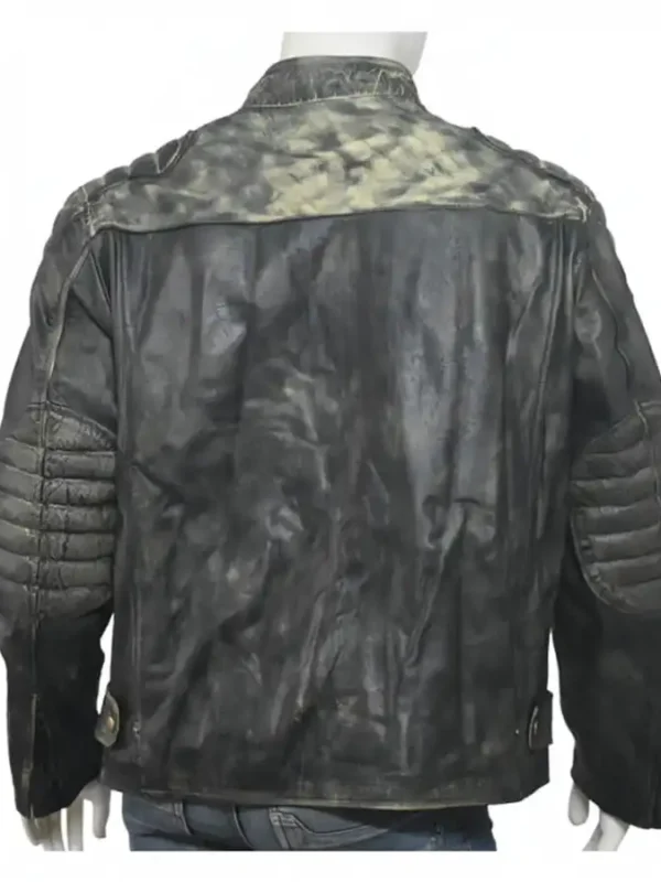 Hooligan Distressed Black Leather Quilted Cafe Racer Jacket