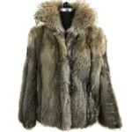Mens Lynx Fur Fin Raccoon Collar Half Skins Grey Coat