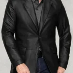 Mens Polo Black Leather Blazer Coat