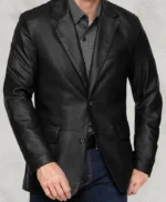 Mens Polo Black Leather Blazer Coat