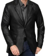 Mens Polo Black Leather Blazer Coat