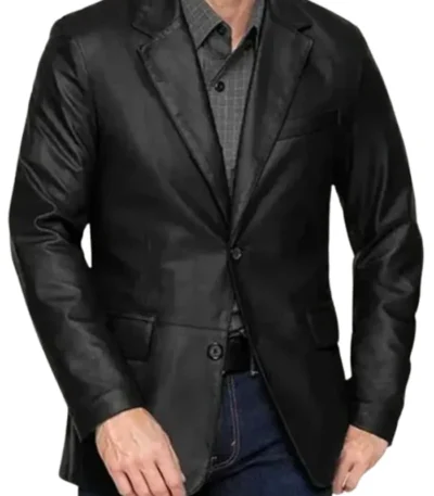 Mens Polo Black Leather Blazer Coat