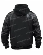 Mens Removable Hood Motorcycle Biker Bomber Black Jacket