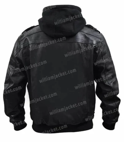 Mens Removable Hood Motorcycle Biker Bomber Black Jacket