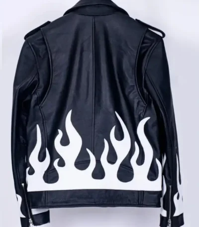 Meteor Flames Leather Biker Jacket