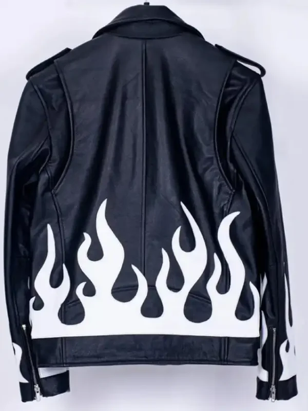 Meteor Flames Leather Biker Jacket
