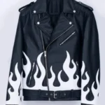 Meteor Flames Leather Biker Jacket
