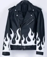 Meteor Flames Leather Biker Jacket