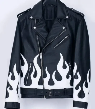 Meteor Flames Leather Biker Jacket