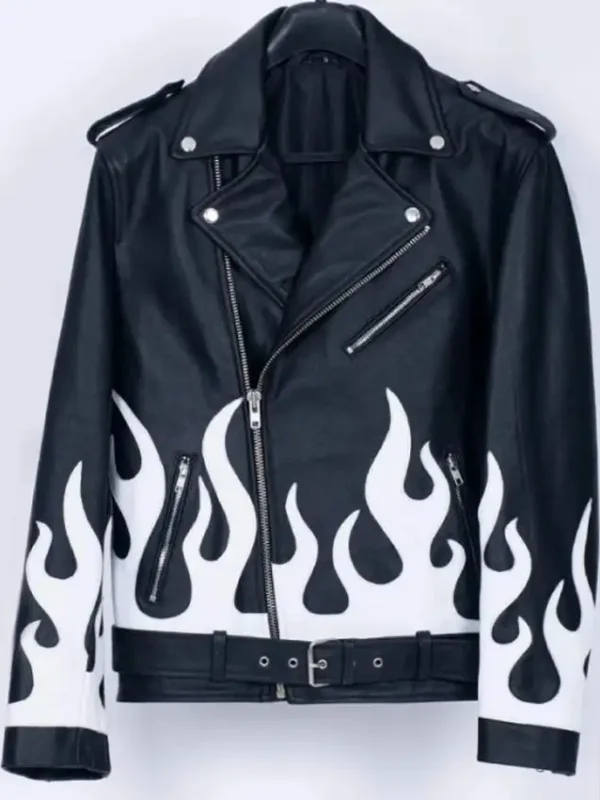 Meteor Flames Leather Biker Jacket