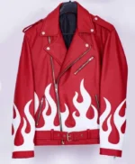 Meteor Flames Leather Biker Jacket