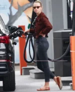 Mia Goth Gas Station Los Angeles Brown Jacket