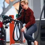 Mia Goth Gas Station Los Angeles Brown Jacket