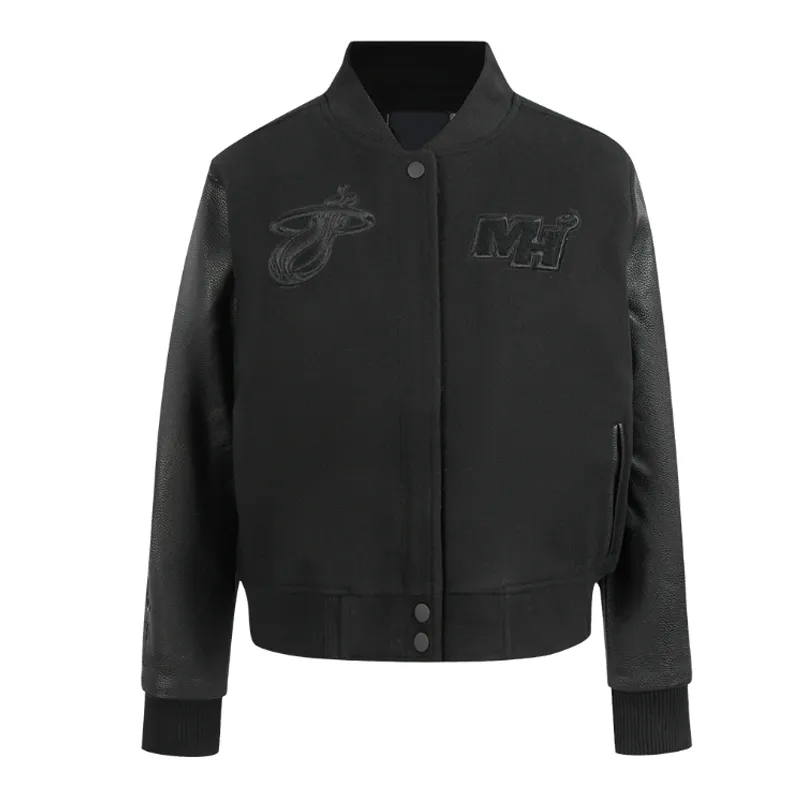 Miami Heat Triple Black Varsity Wool-Leather Jacket Miami Heat Triple Black Varsity Wool-Leather Jacket