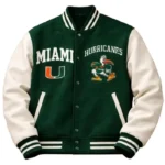Miami Hurricanes Green and White Letterman Jacket