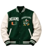 Miami Hurricanes Green and White Letterman Jacket