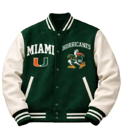 Miami Hurricanes Green and White Letterman Jacket