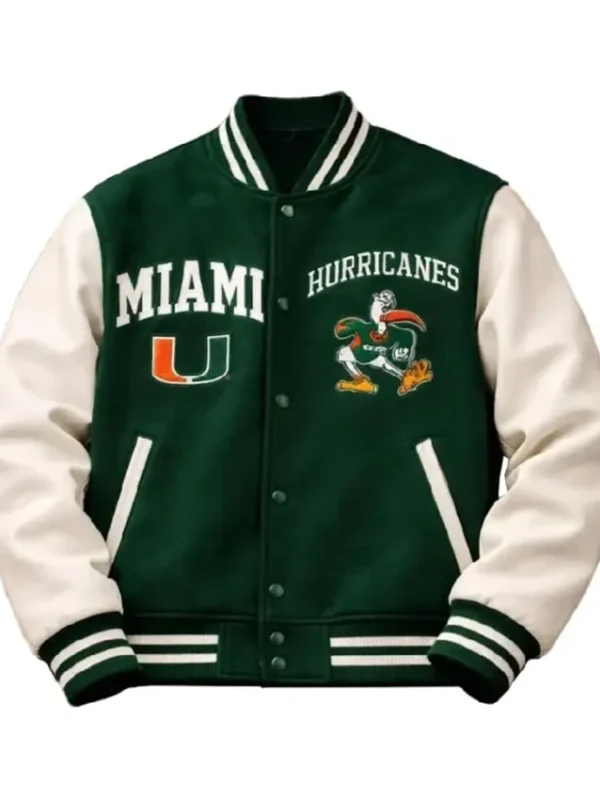 Miami Hurricanes Green and White Letterman Jacket