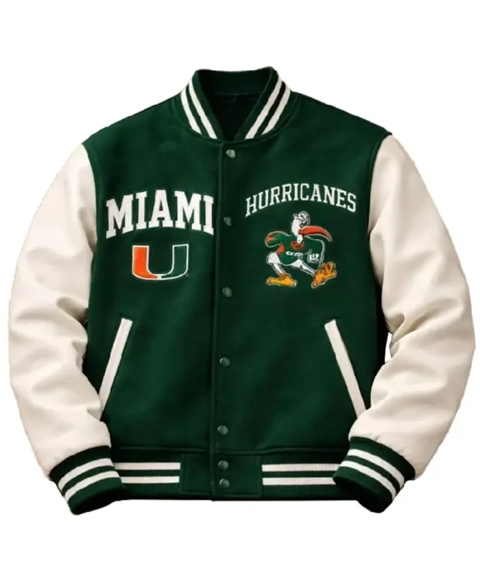 Miami Hurricanes Green and White Letterman Jacket Miami Hurricanes Green and White Letterman Jacket