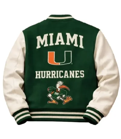 Miami Hurricanes Green and White Letterman Jacket