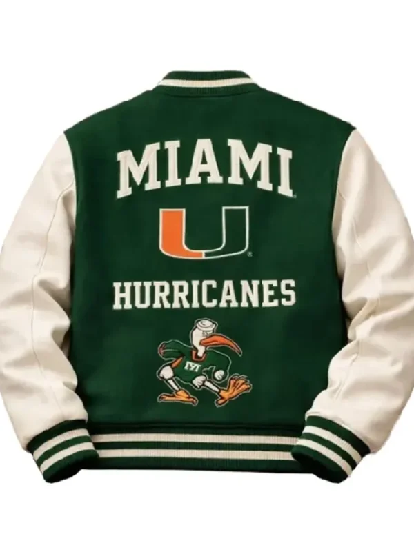 Miami Hurricanes Green and White Letterman Jacket