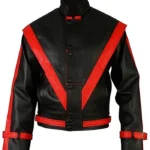 Michael Jackson Red Stripe Black Leather Jacket