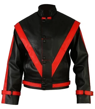 Michael Jackson Red Stripe Black Leather Jacket