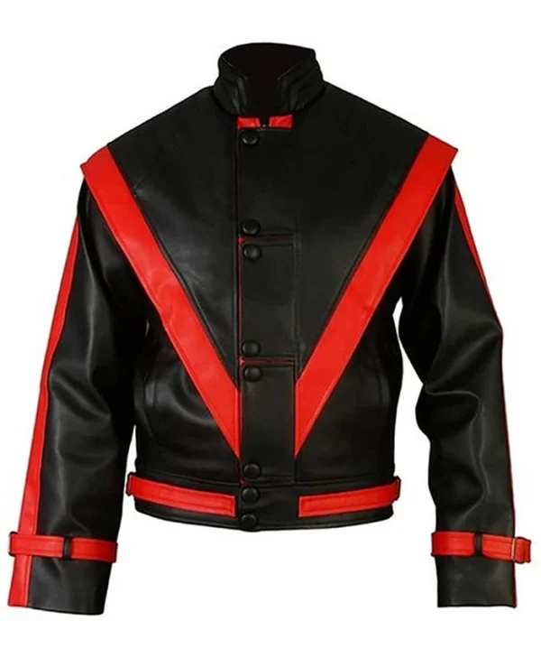 Michael Jackson Red Stripe Black Leather Jacket