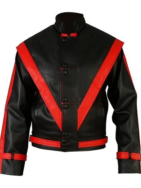 Michael Jackson Red Stripe Black Leather Jacket
