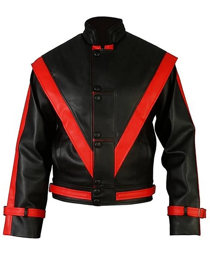 Michael Jackson Red Stripe Black Leather Jacket Michael Jackson Red Stripe Black Leather Jacket