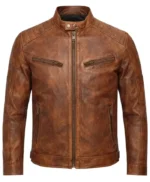 Miller Brown Distressed Waxed Men’s Leather Cafe Racer Jacket