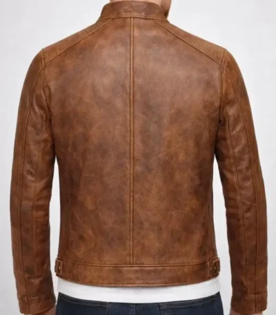 Miller Brown Distressed Waxed Men’s Leather Cafe Racer Jacket