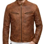 Miller Brown Distressed Waxed Men’s Leather Cafe Racer Jacket