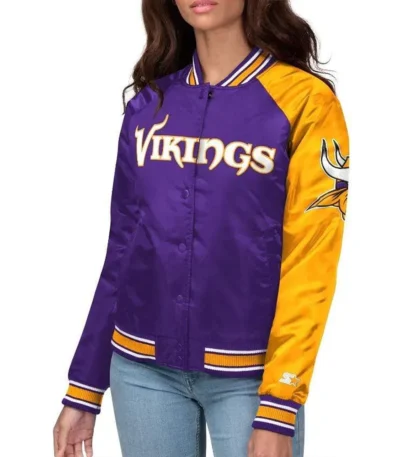 Minnesota Vikings End Zone Yellow-Purple Satin Jacket