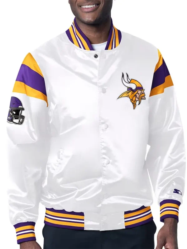 Minnesota Vikings Midweight White Satin Jacket