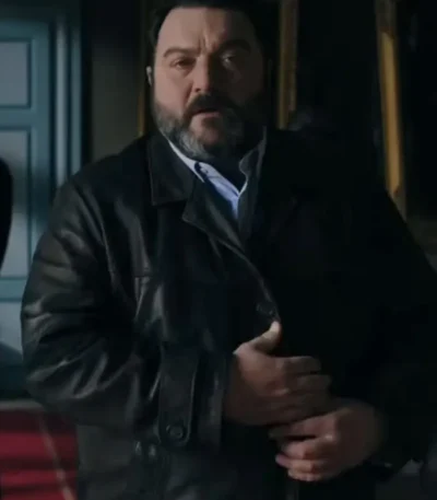 Monsieur Spade 2024 Denis Ménochet Black Leather Coat