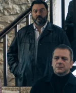 Monsieur Spade 2024 Denis Ménochet Black Leather Coat